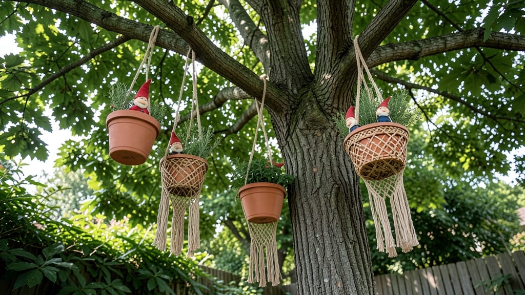 Hanging Gnome Planters from Tree Branches