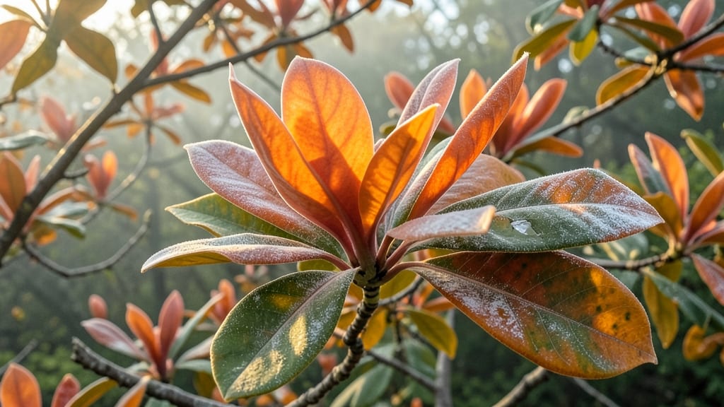 Bright Orange Leaves with White Fungal Webbing