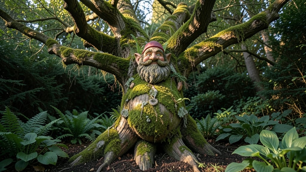 Tree-Shaped Gnome Sculptures with Living Moss
