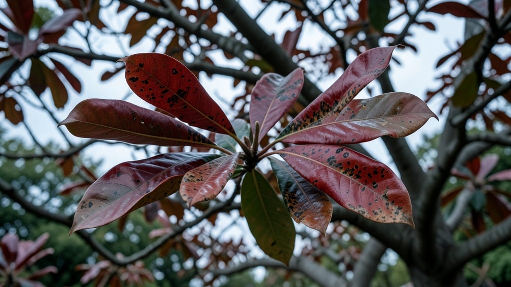 Deep Crimson Fall Foliage with Black Spots