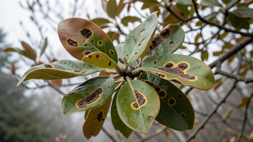 Dark Brown Necrotic Spots with Yellow Halos