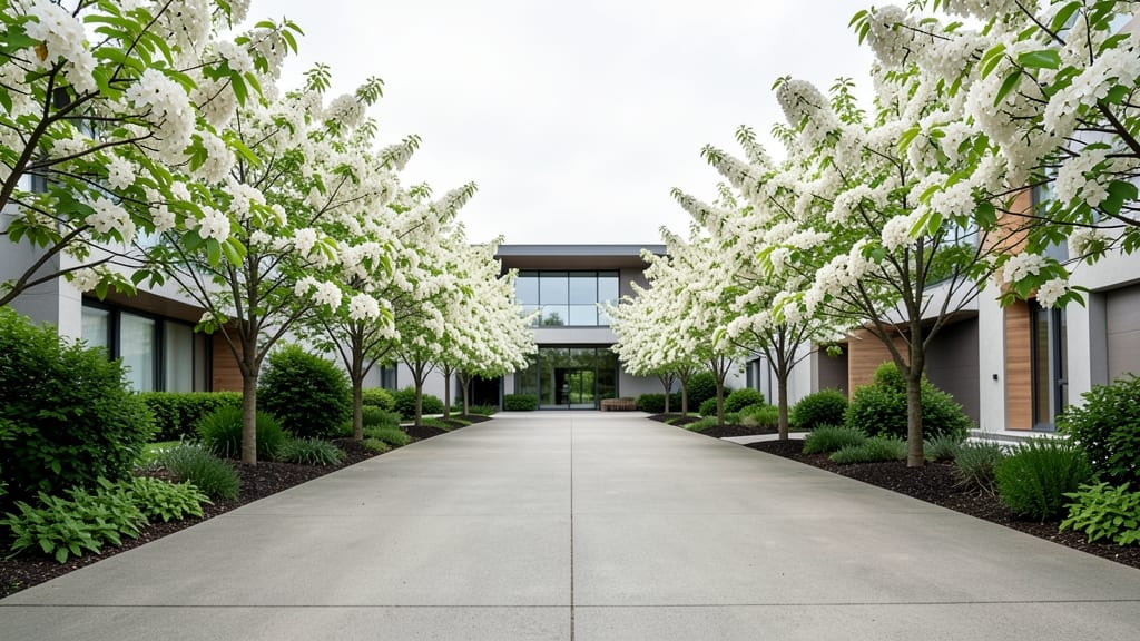 White Dogwood Spacing for Modern Minimalist Driveways