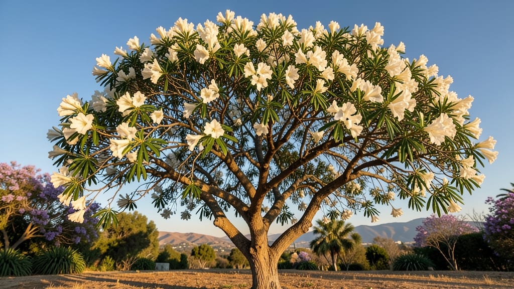 Jacaranda Tree Creates Dramatic White-Purple Canopy