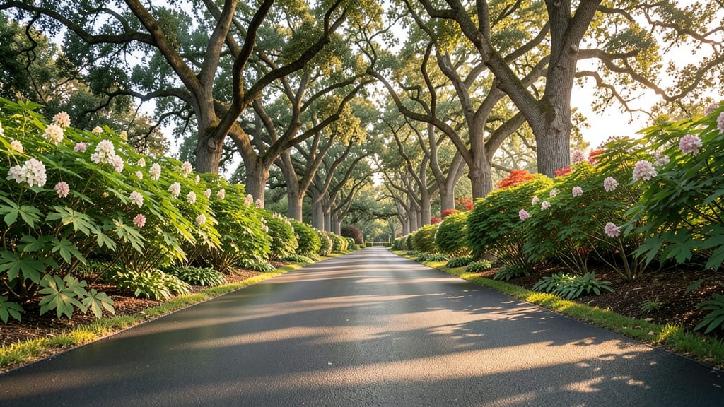 Dogwood and Oak Hybrid Driveway Planting