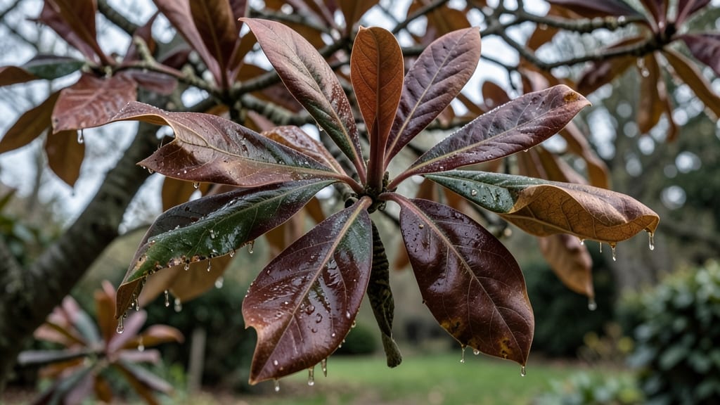 Reddish-Brown Leaves with Sticky Sap
