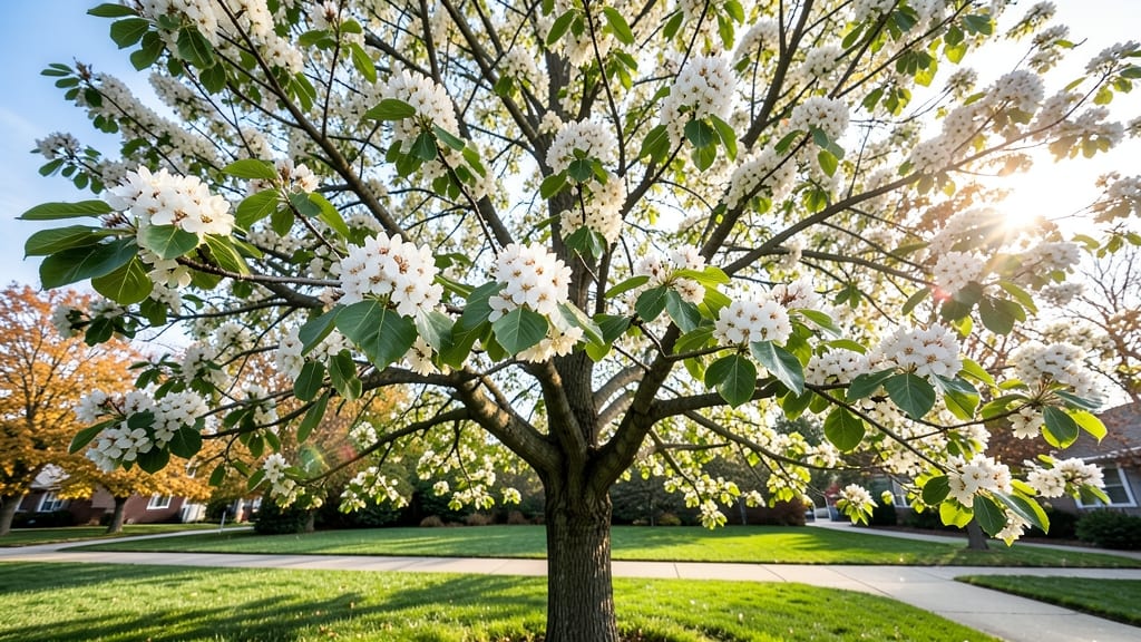 Bradford Pear with White Spring Blossoms