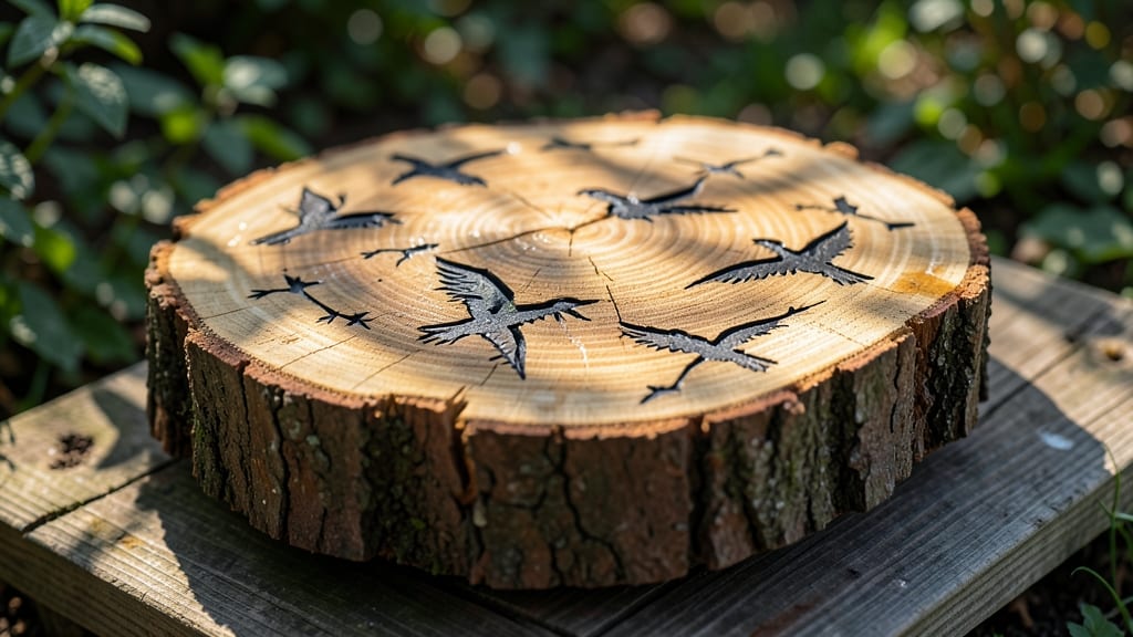 Sculpted Stump with Carved Bird Silhouettes